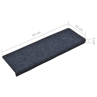 vidaXL Tapis d'escalier 15 pcs Tissu aiguilleté 65x21x4 cm Bleu