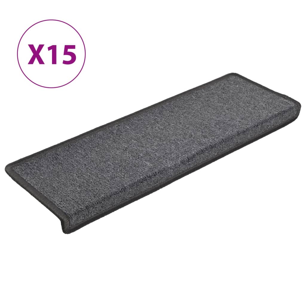 vidaXL Tapis d'escalier 15 pcs 65x21x4 cm Gris foncé