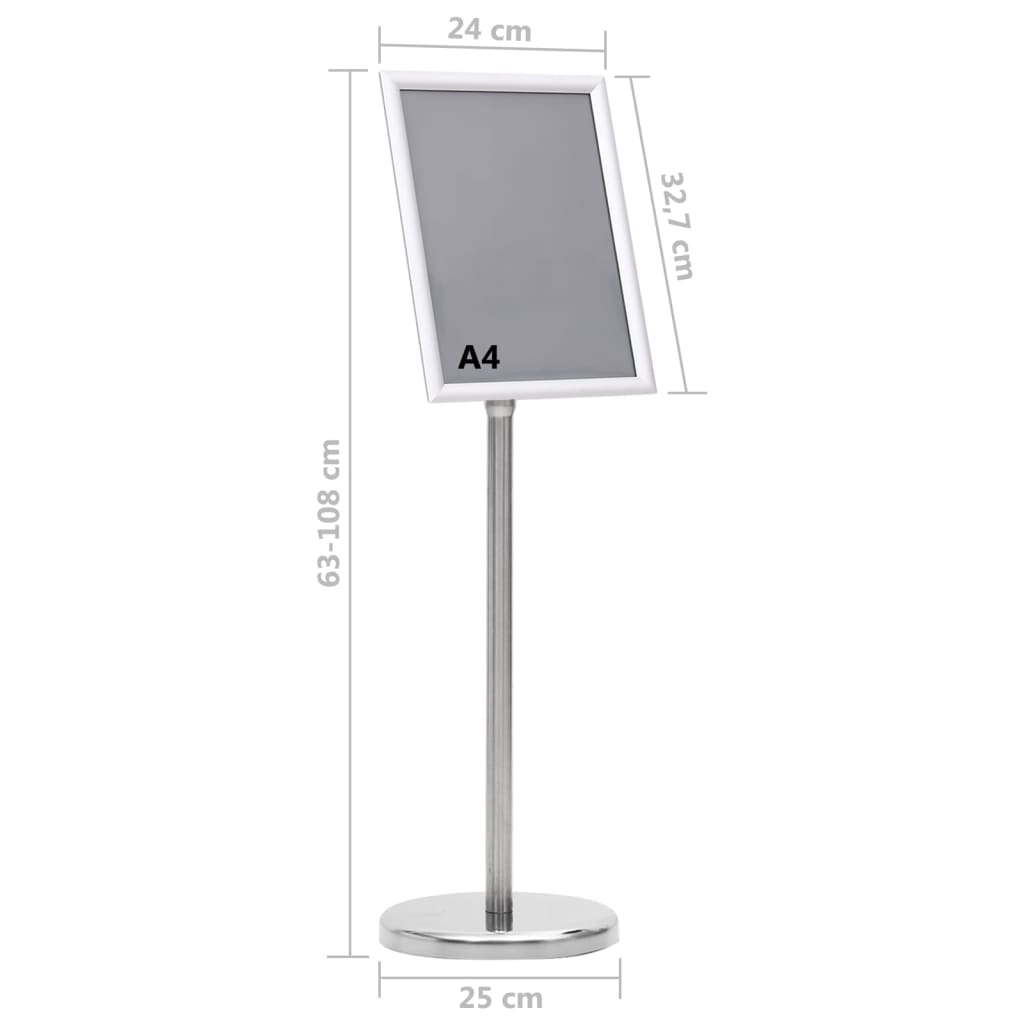 vidaXL Support d'affiche A4 sur pied Argenté Alliage d'aluminium