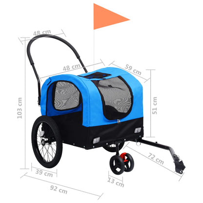 vidaXL Remorque de vélo pour chiens et poussette 2-en-1 bleu et noir