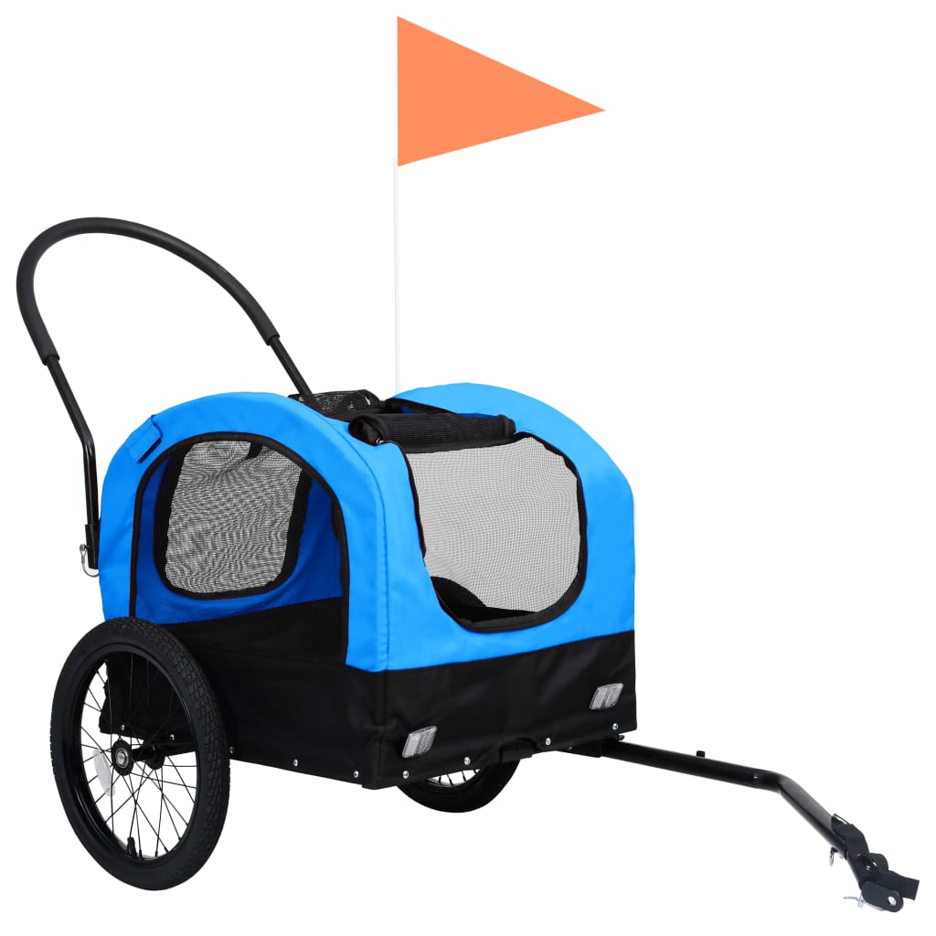 vidaXL Remorque de vélo pour chiens et poussette 2-en-1 bleu et noir