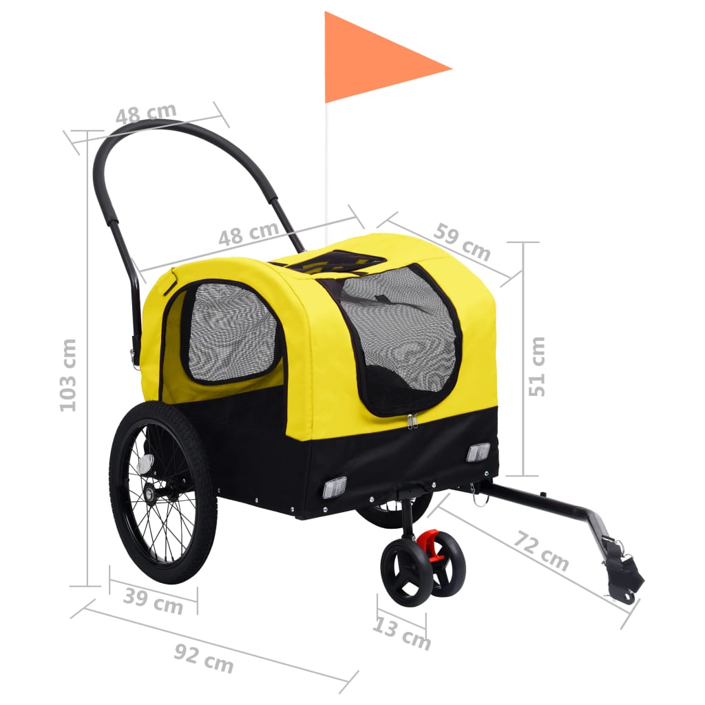 vidaXL Remorque de vélo pour chiens et poussette 2-en-1 jaune et noir