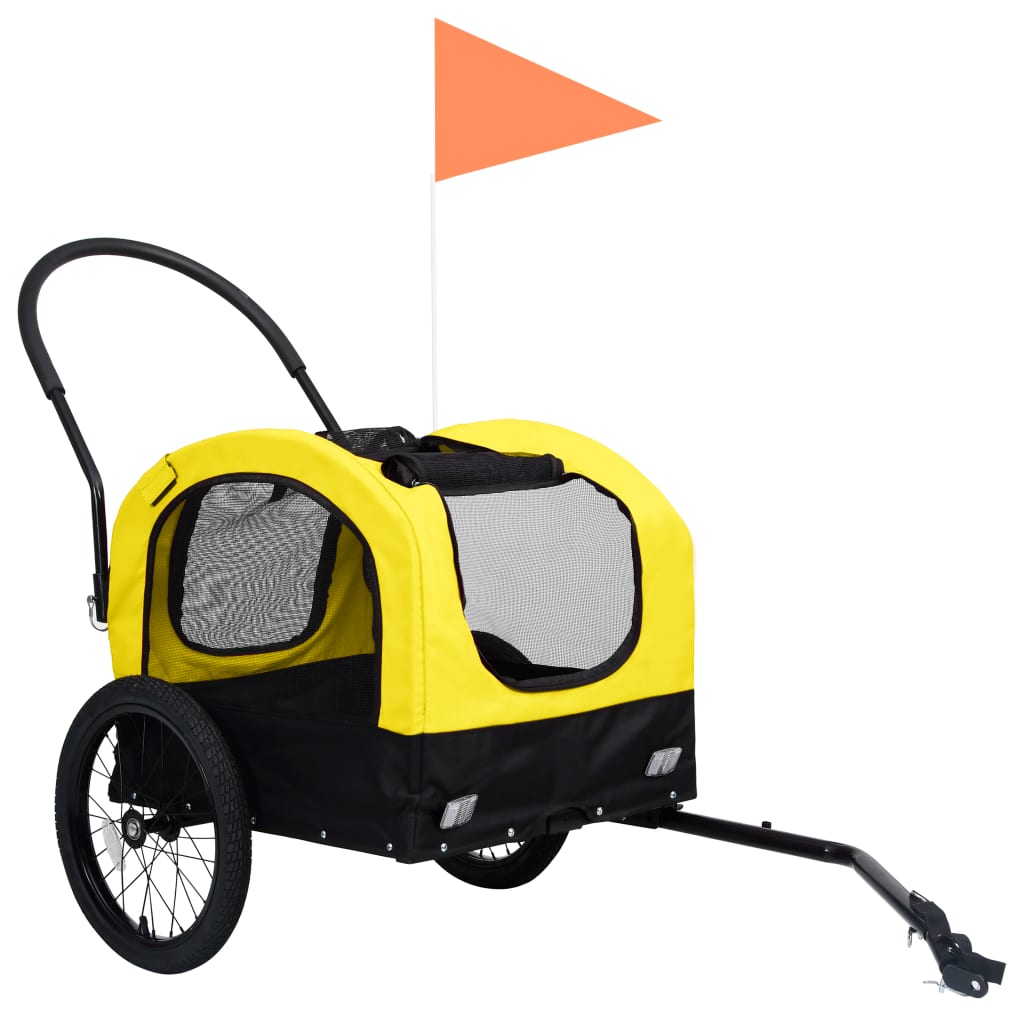 vidaXL Remorque de vélo pour chiens et poussette 2-en-1 jaune et noir