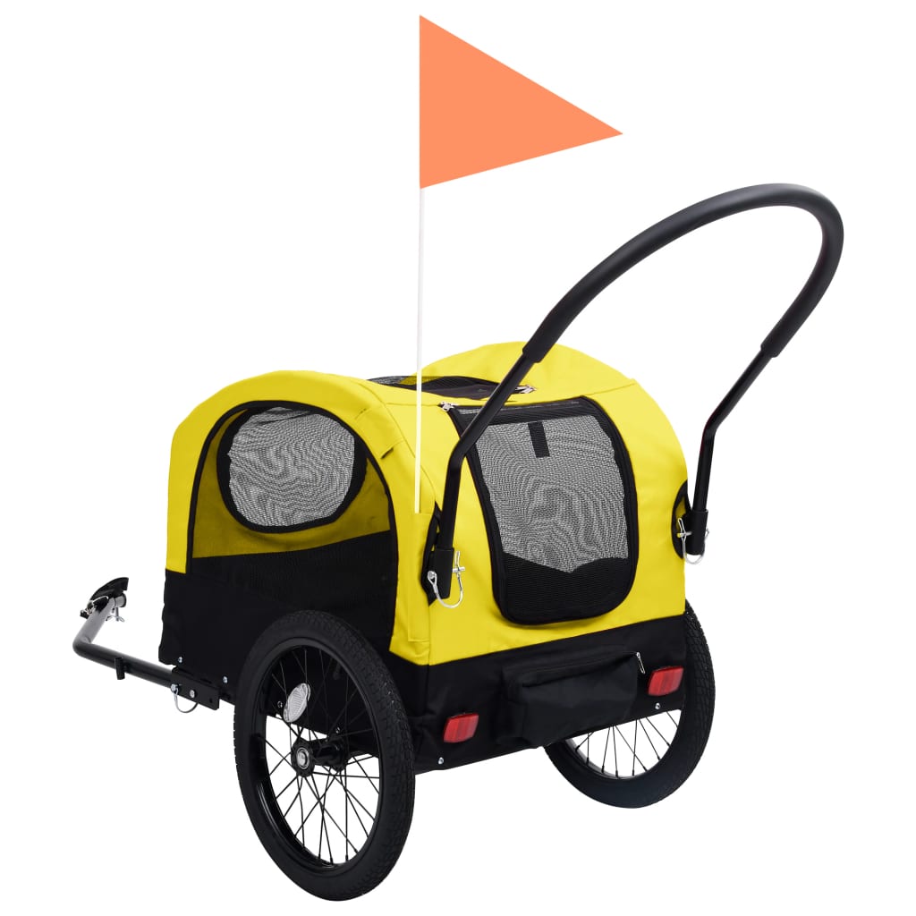 vidaXL Remorque de vélo pour chiens et poussette 2-en-1 jaune et noir