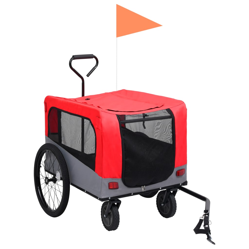 vidaXL Remorque de vélo pour chiens et poussette 2-en-1 rouge et gris