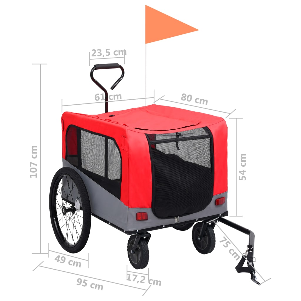 vidaXL Remorque de vélo pour chiens et poussette 2-en-1 rouge et gris
