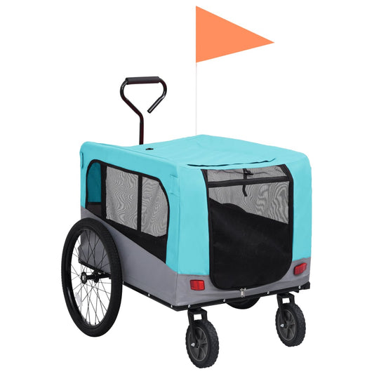 vidaXL Remorque de vélo pour chiens et poussette 2-en-1 bleu et gris