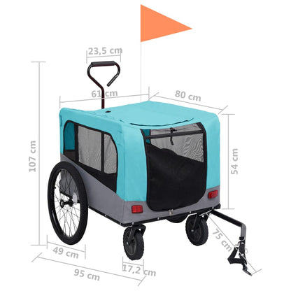 vidaXL Remorque de vélo pour chiens et poussette 2-en-1 bleu et gris