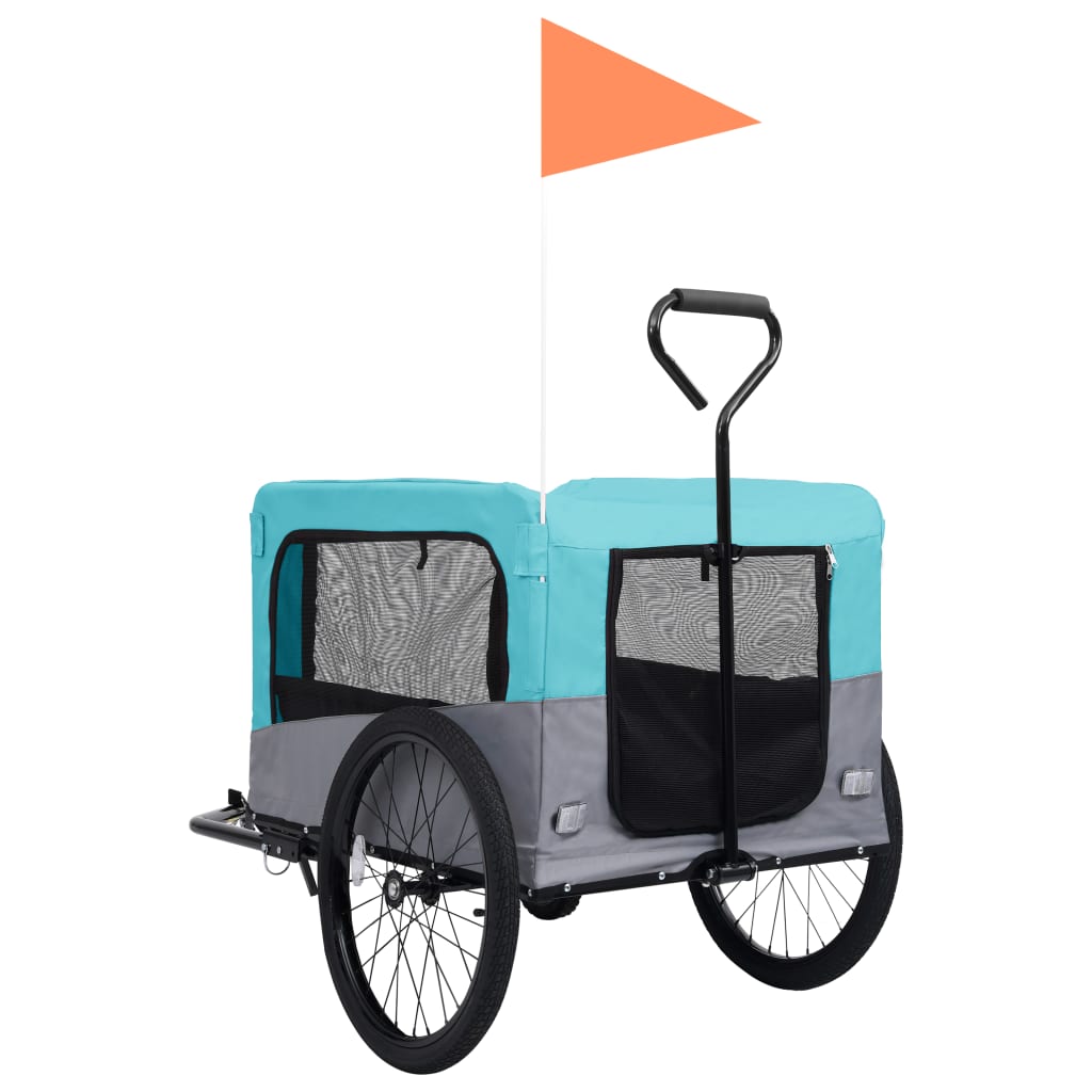 vidaXL Remorque de vélo pour chiens et poussette 2-en-1 bleu et gris