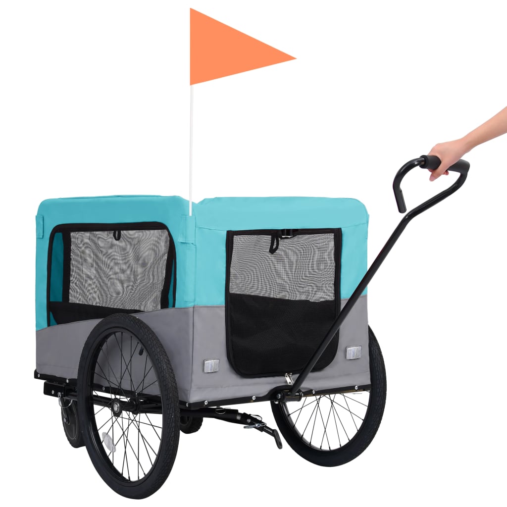 vidaXL Remorque de vélo pour chiens et poussette 2-en-1 bleu et gris