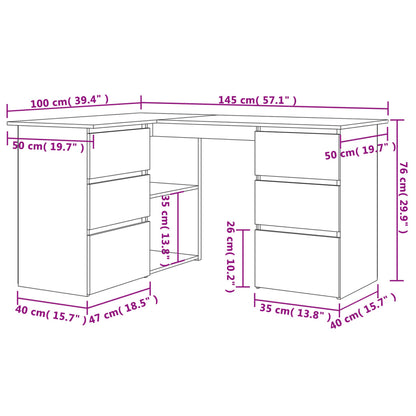 vidaXL Bureau d'angle Chêne sonoma 145x100x76 cm Aggloméré