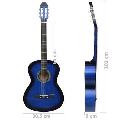 vidaXL Guitare classique pour débutants Bleu 4/4 39" Tilleul