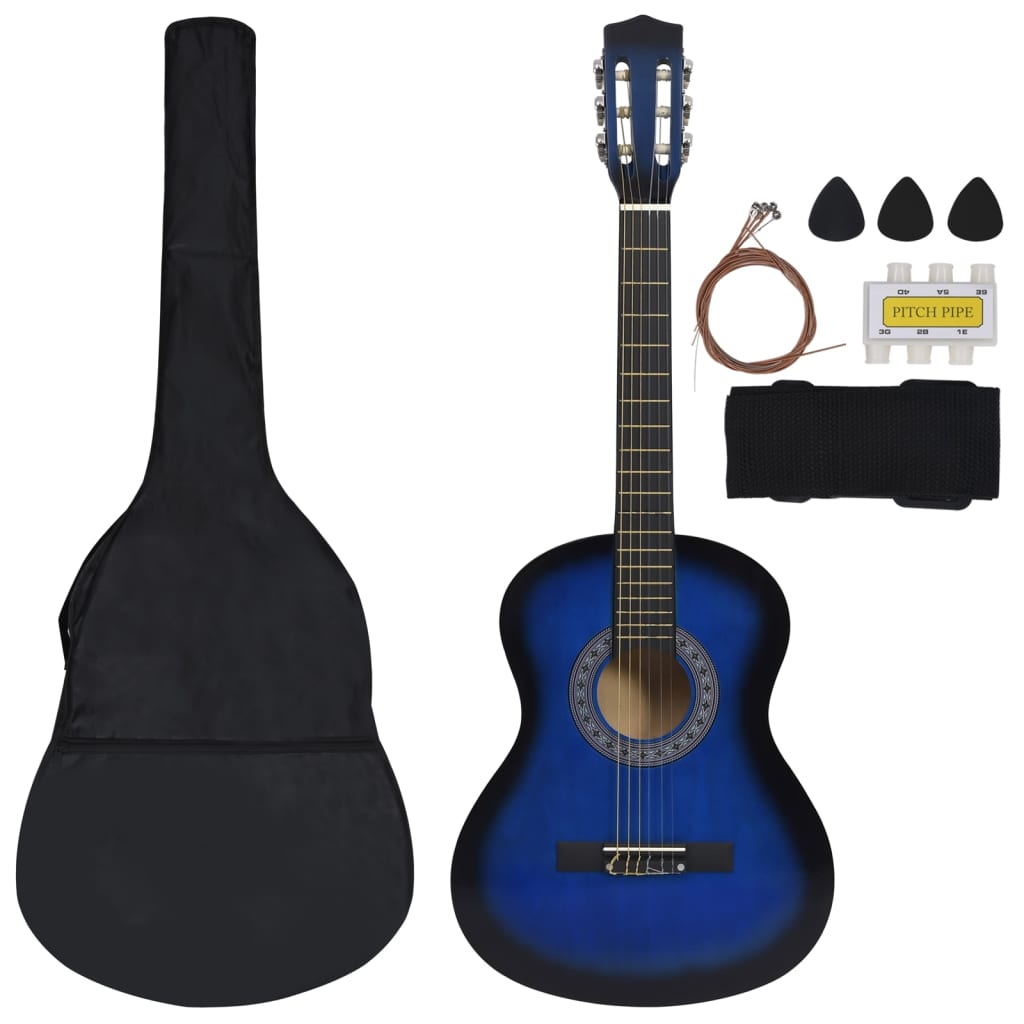 vidaXL Jeu de guitare classique d'enfant et débutant 8pcs Bleu 3/4 36"