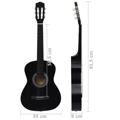 vidaXL Jeu de guitare classique pour débutants 8 pcs Noir 3/4 36"