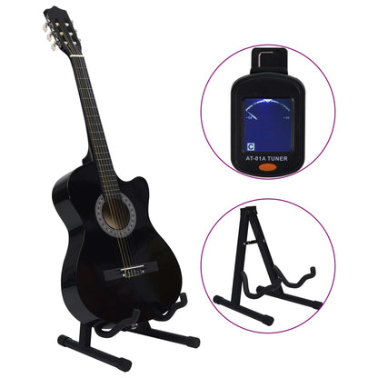 vidaXL Ensemble de guitare découpée classique 12 pcs 6 cordes Noir 38"
