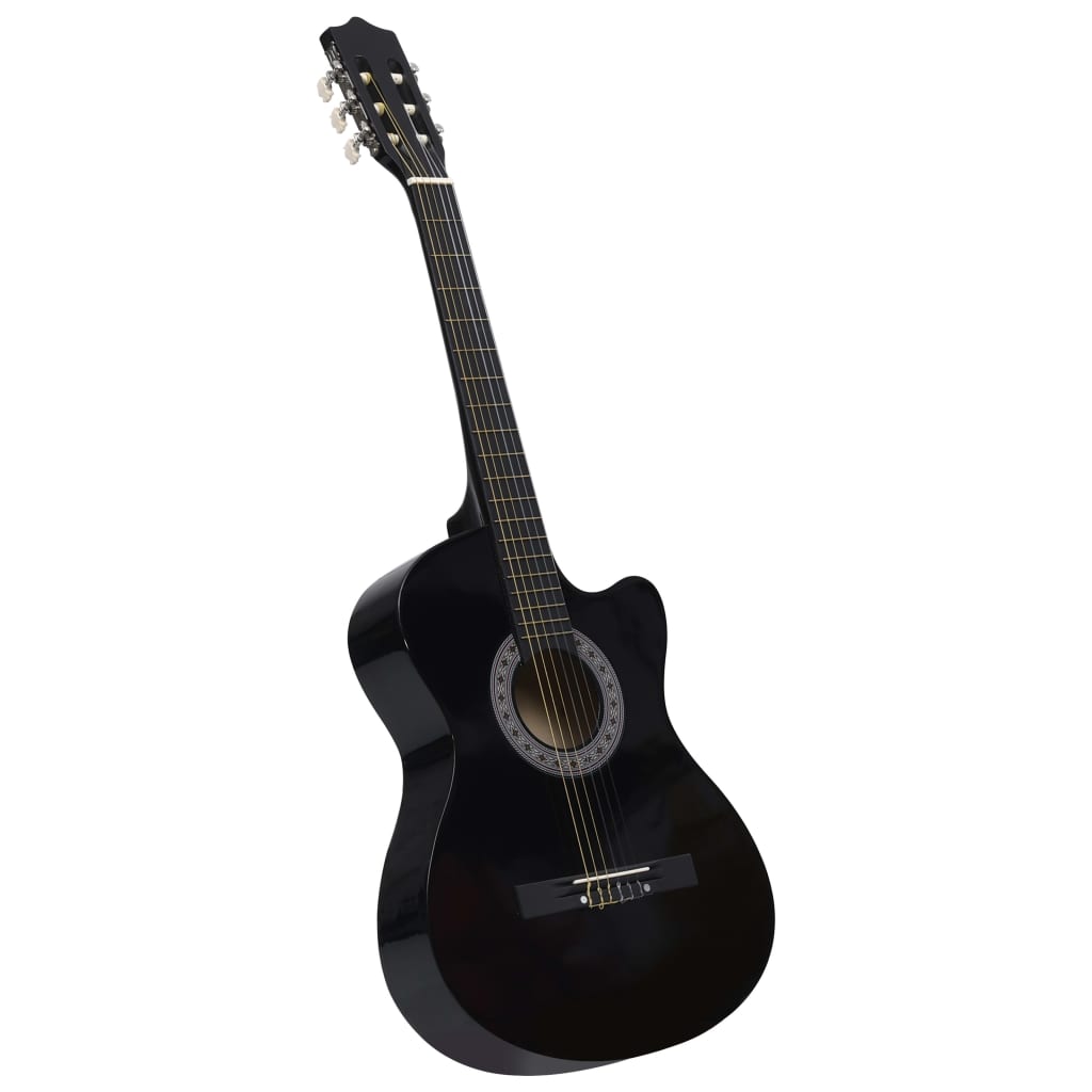 vidaXL Ensemble de guitare découpée classique 12 pcs 6 cordes Noir 38"
