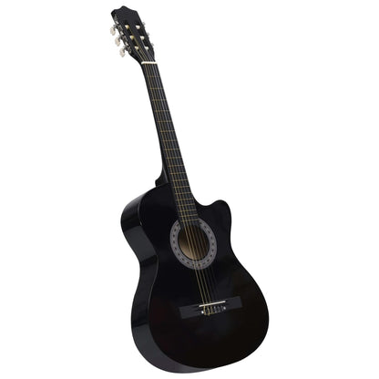 vidaXL Ensemble de guitare découpée classique 12 pcs 6 cordes Noir 38"