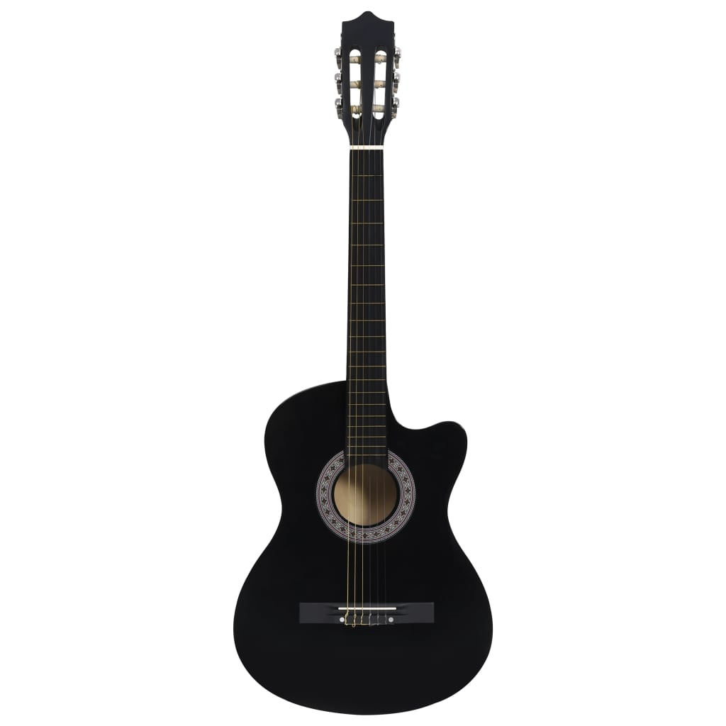 vidaXL Ensemble de guitare découpée classique 12 pcs 6 cordes Noir 38"