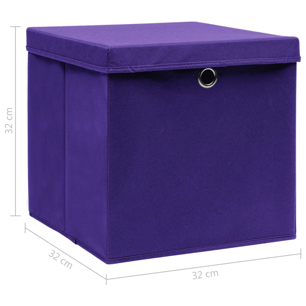 vidaXL Boîtes de rangement et couvercles 4 pcs Violet 32x32x32cm Tissu