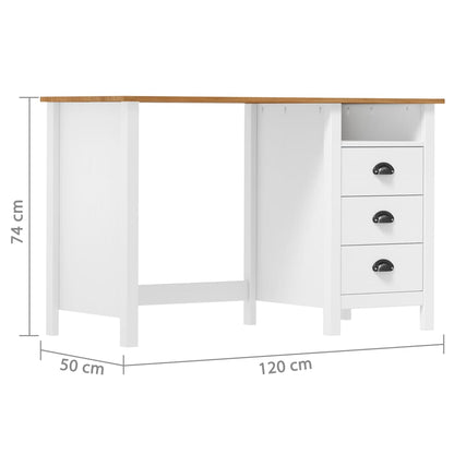 vidaXL Bureau Hill avec 3 tiroirs 120x50x74 cm Pin solide