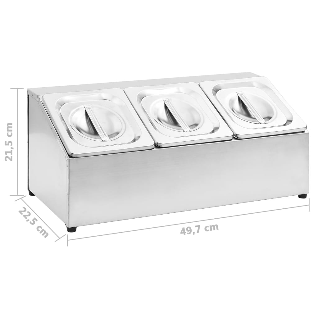 vidaXL Récipient Gastronorm avec 3 bacs GN 1/6 Acier inoxydable