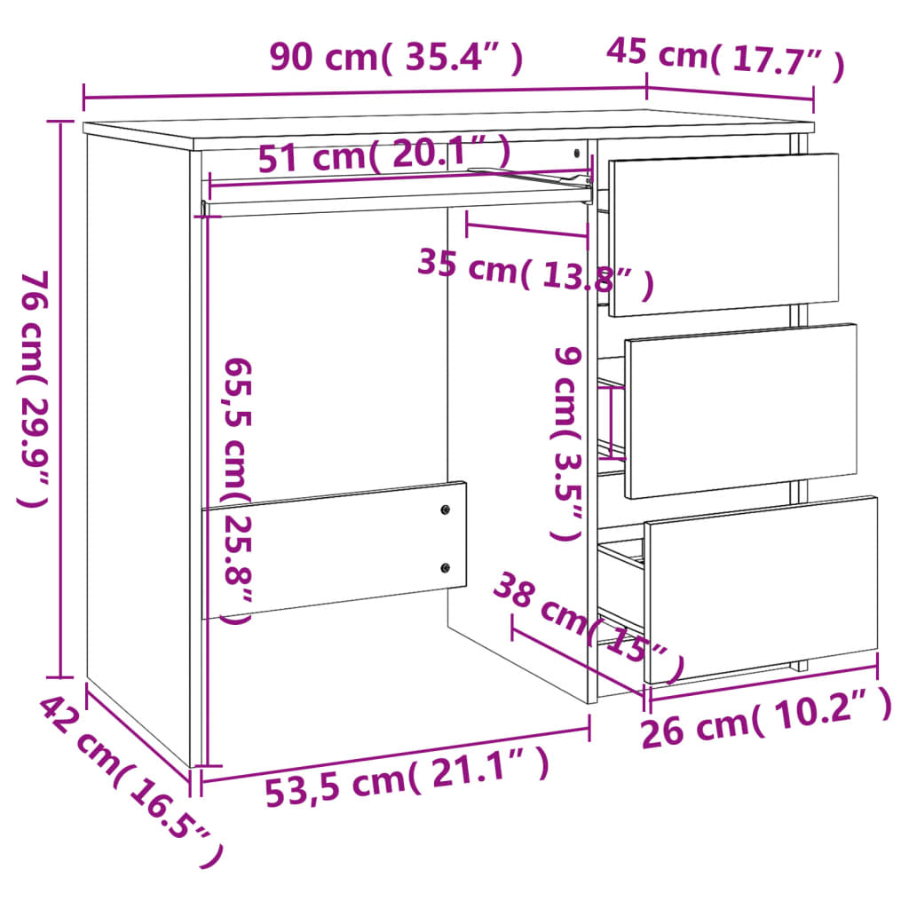 vidaXL Bureau Gris béton 90x45x76 cm Aggloméré