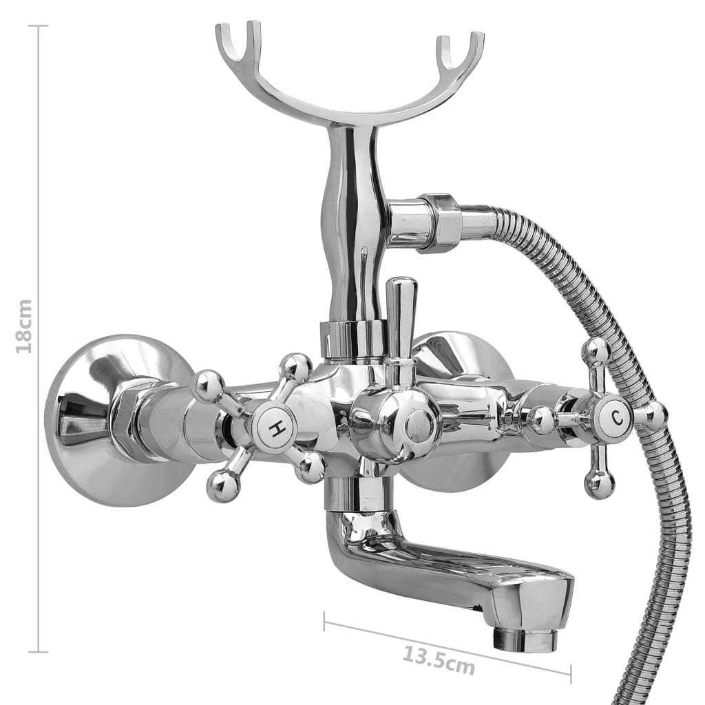 vidaXL Robinet de baignoire à 2 poignées et déviateur de douche Chrome
