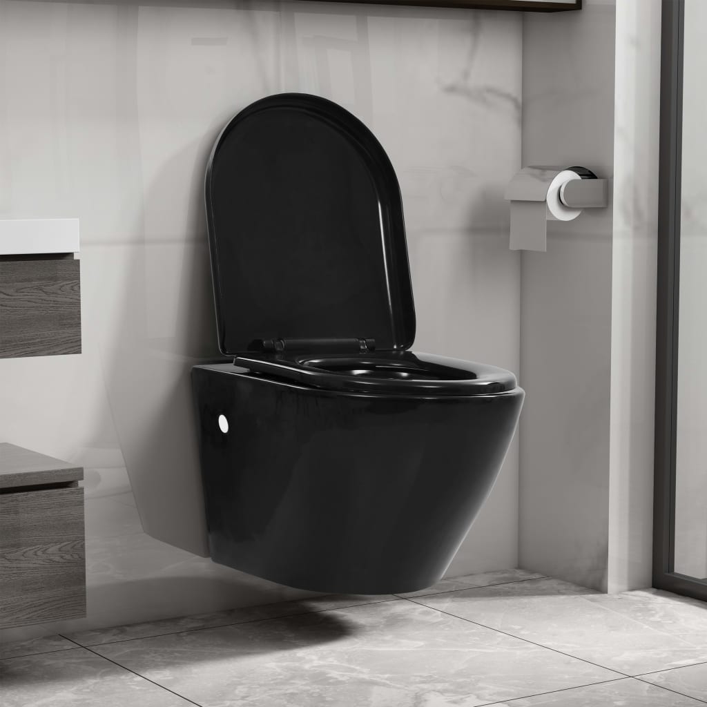 vidaXL Toilette suspendue au mur avec réservoir caché Céramique Noir