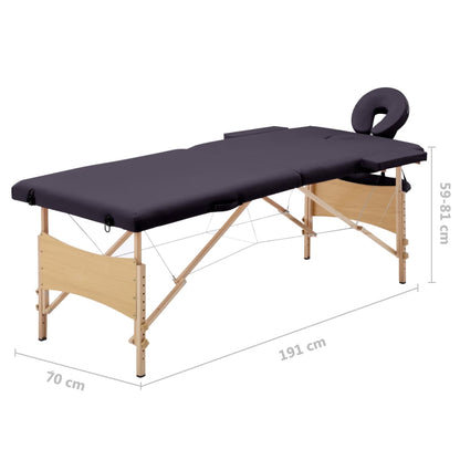 vidaXL Table de massage pliable 2 zones Bois Violet