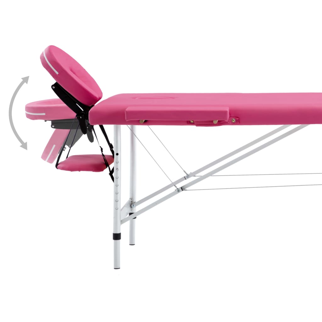 vidaXL Table de massage pliable 2 zones Aluminium Rose