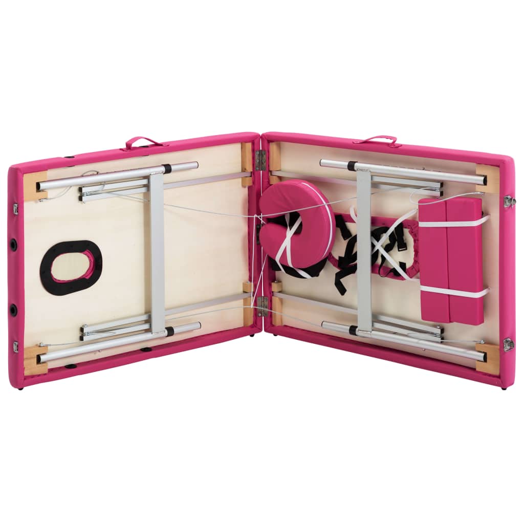 vidaXL Table de massage pliable 2 zones Aluminium Rose