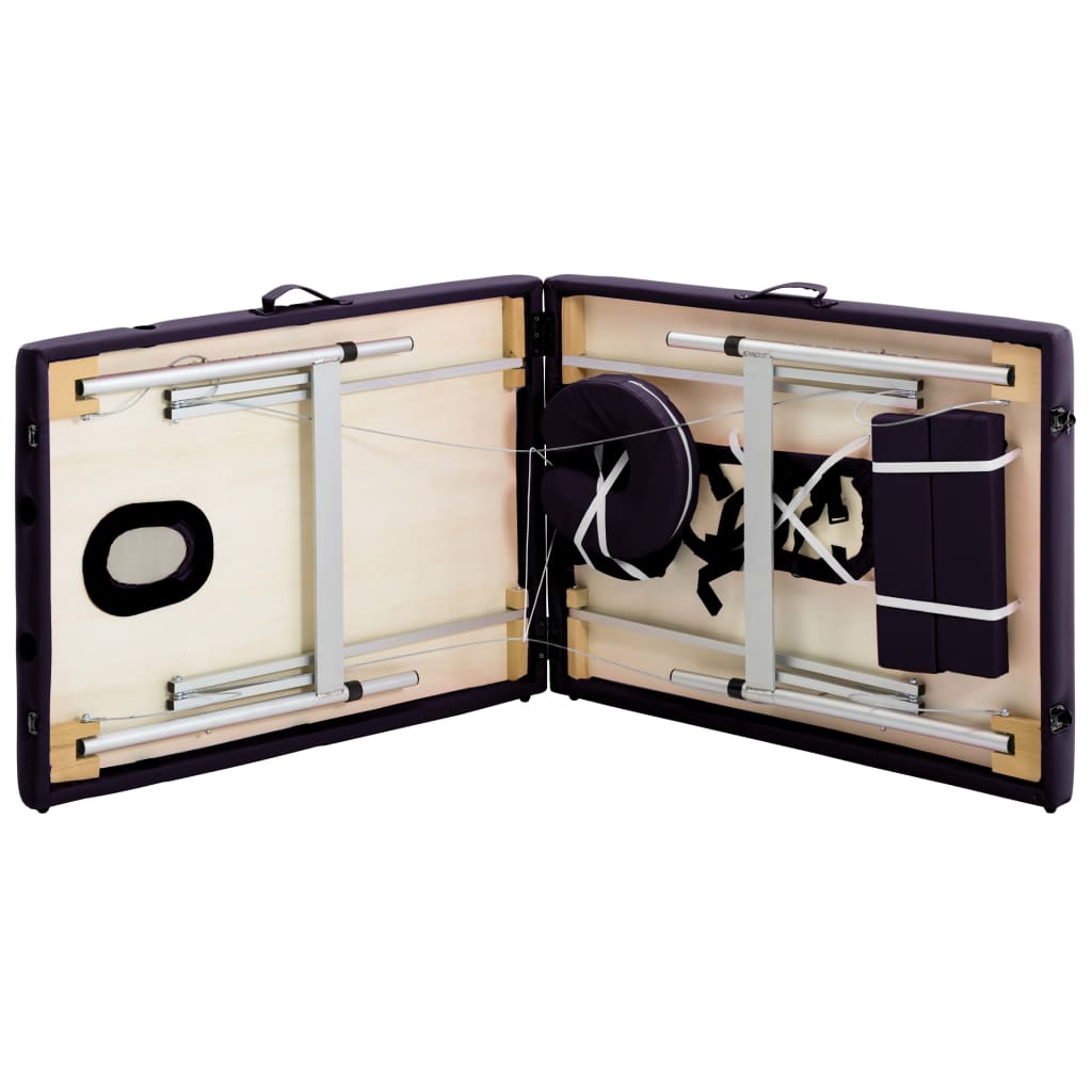 vidaXL Table de massage pliable 2 zones Aluminium Violet