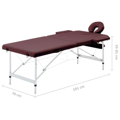 vidaXL Table de massage pliable 2 zones Aluminium Violet vin