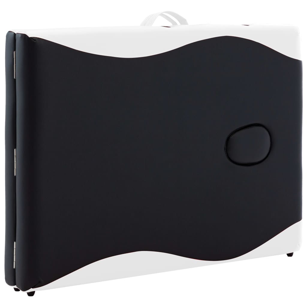 vidaXL Table de massage pliable 2 zones Bois Noir et blanc