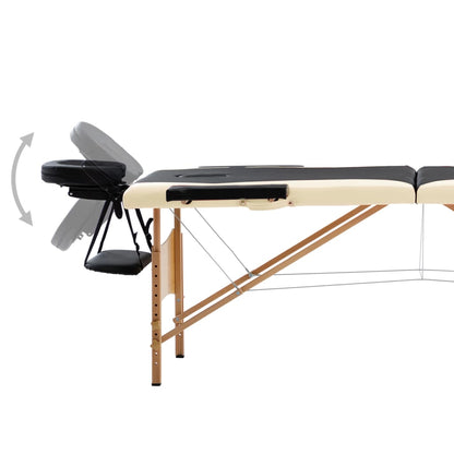 vidaXL Table de massage pliable 2 zones Bois Noir et beige
