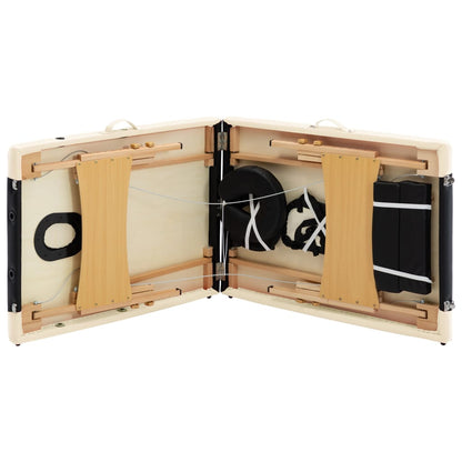 vidaXL Table de massage pliable 2 zones Bois Noir et beige
