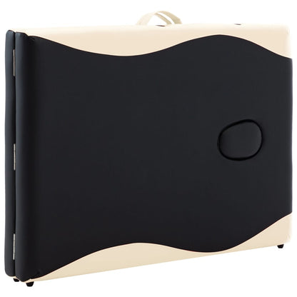 vidaXL Table de massage pliable 2 zones Bois Noir et beige