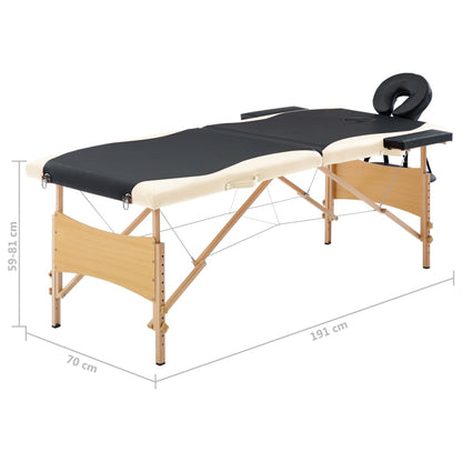 vidaXL Table de massage pliable 2 zones Bois Noir et beige