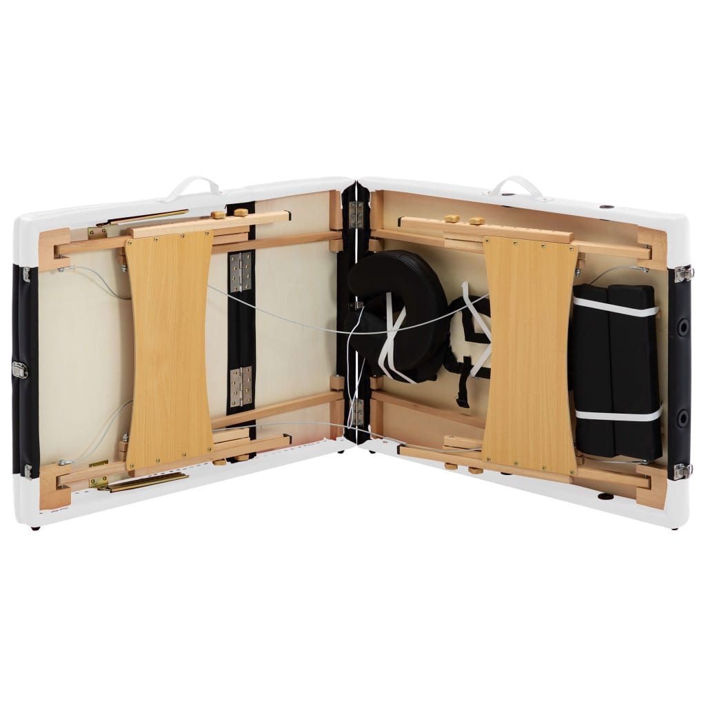 vidaXL Table de massage pliable 3 zones Bois Noir et blanc