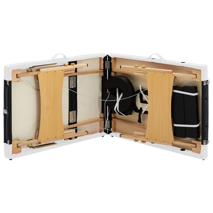 vidaXL Table de massage pliable 3 zones Bois Noir et blanc