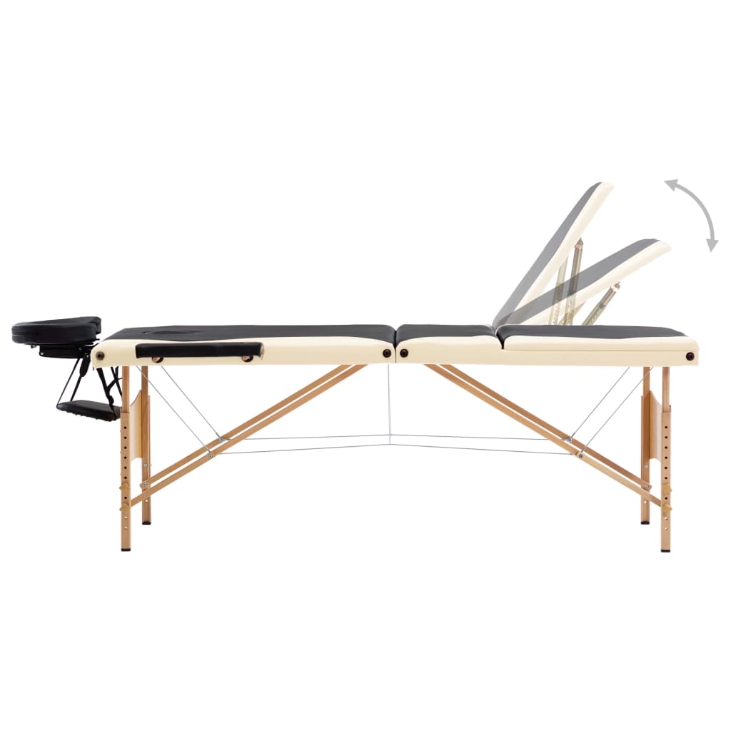 vidaXL Table de massage pliable 3 zones Bois Noir et beige