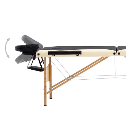 vidaXL Table de massage pliable 3 zones Bois Noir et beige