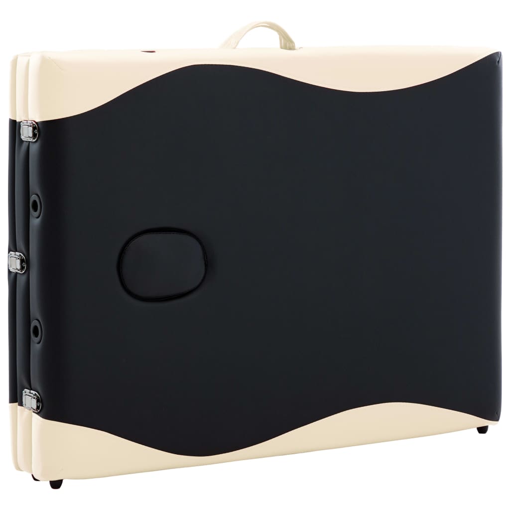 vidaXL Table de massage pliable 3 zones Bois Noir et beige