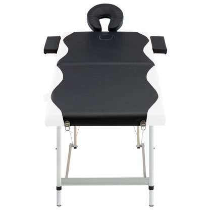 vidaXL Table de massage pliable 2 zones Aluminium Noir et blanc