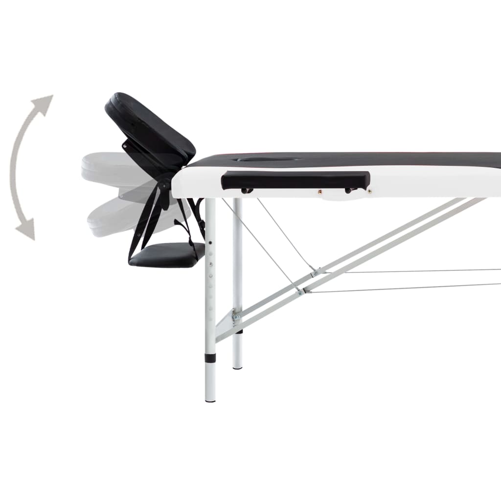 vidaXL Table de massage pliable 2 zones Aluminium Noir et blanc