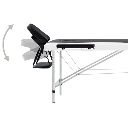 vidaXL Table de massage pliable 2 zones Aluminium Noir et blanc