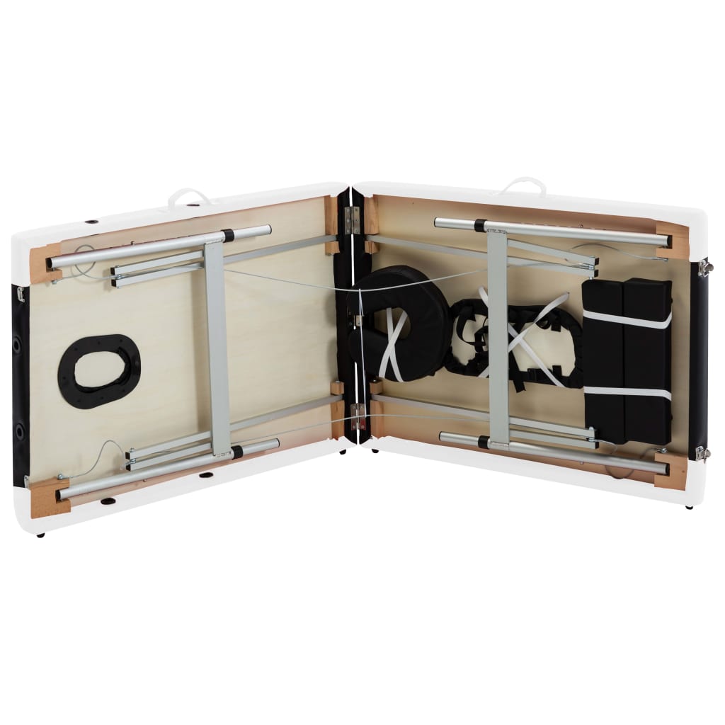vidaXL Table de massage pliable 2 zones Aluminium Noir et blanc