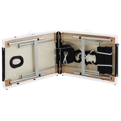 vidaXL Table de massage pliable 2 zones Aluminium Noir et blanc