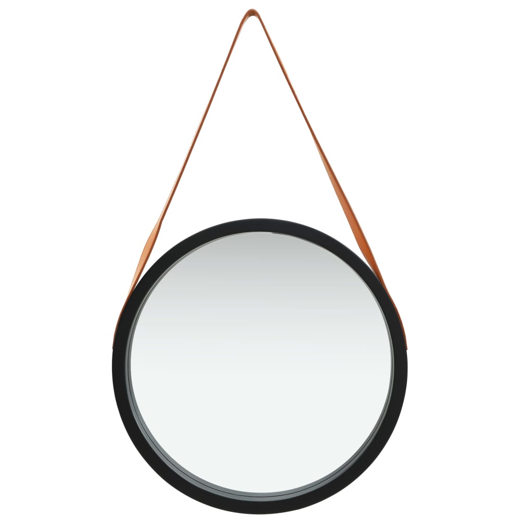 vidaXL Miroir mural avec sangle 50 cm Noir