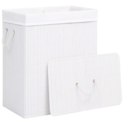 vidaXL Panier à linge avec 2 sections bambou blanc 100 L